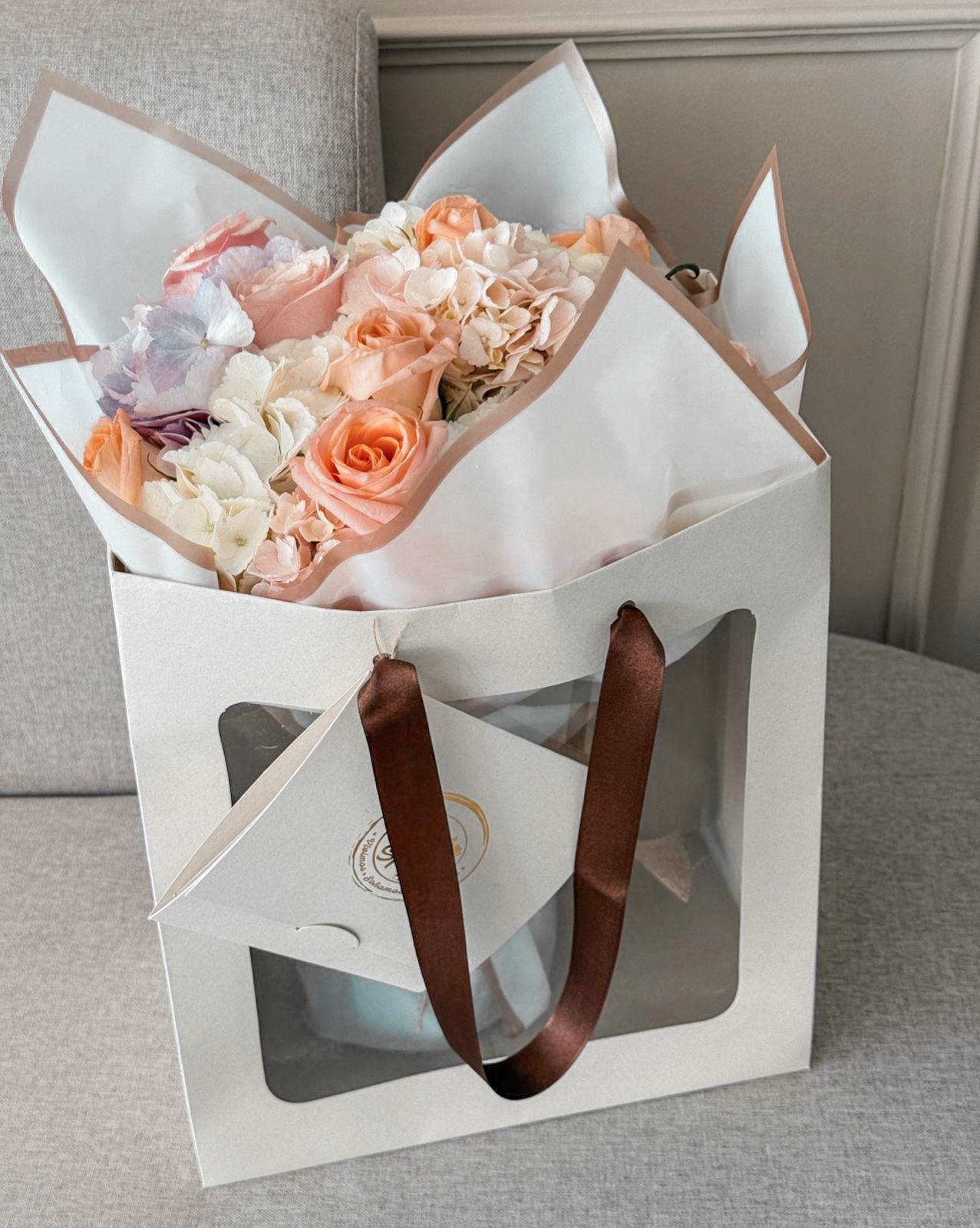 Bouquet Hortensias + Rosas