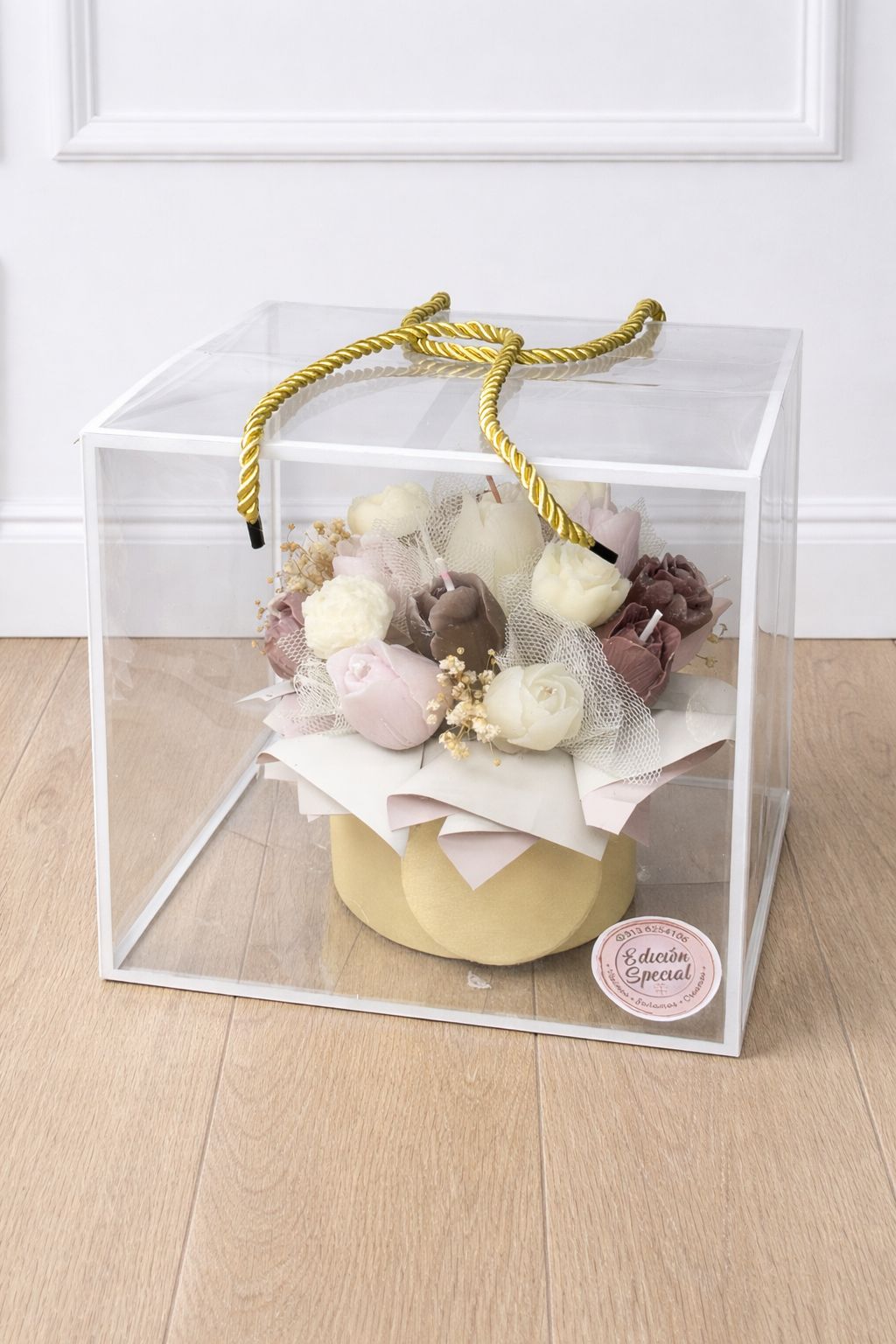 Bouquet decorativo velas rosas con aroma + empaque