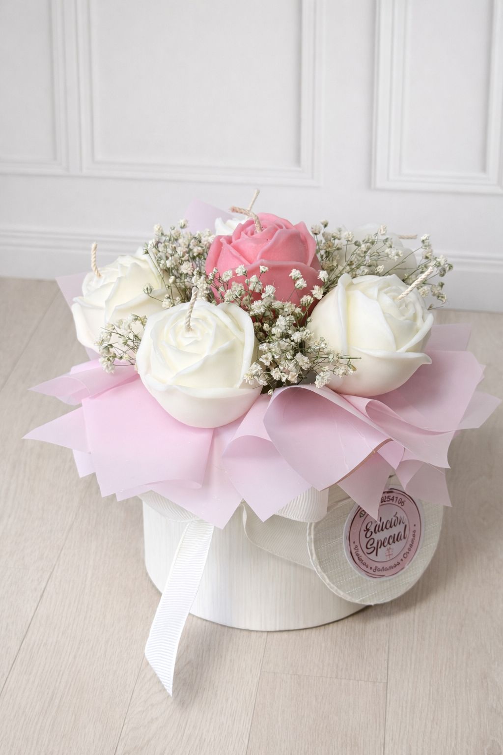 Bouquet decorativo velas rosas con aroma