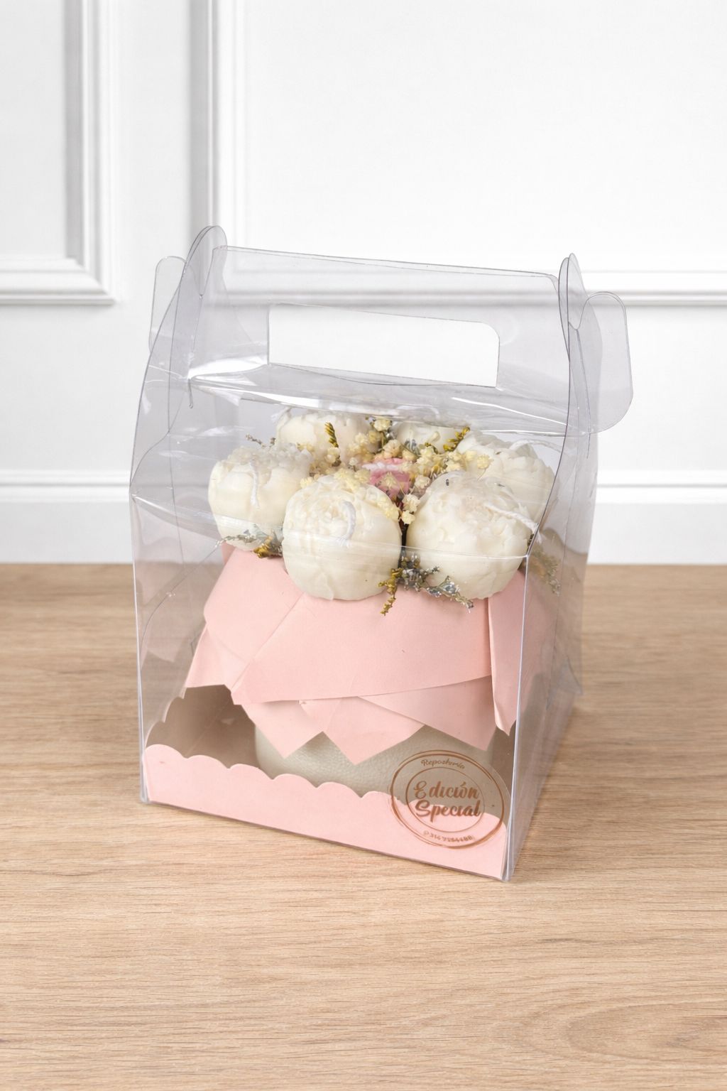 Bouquet decorativo velas rosas con aroma + empaque
